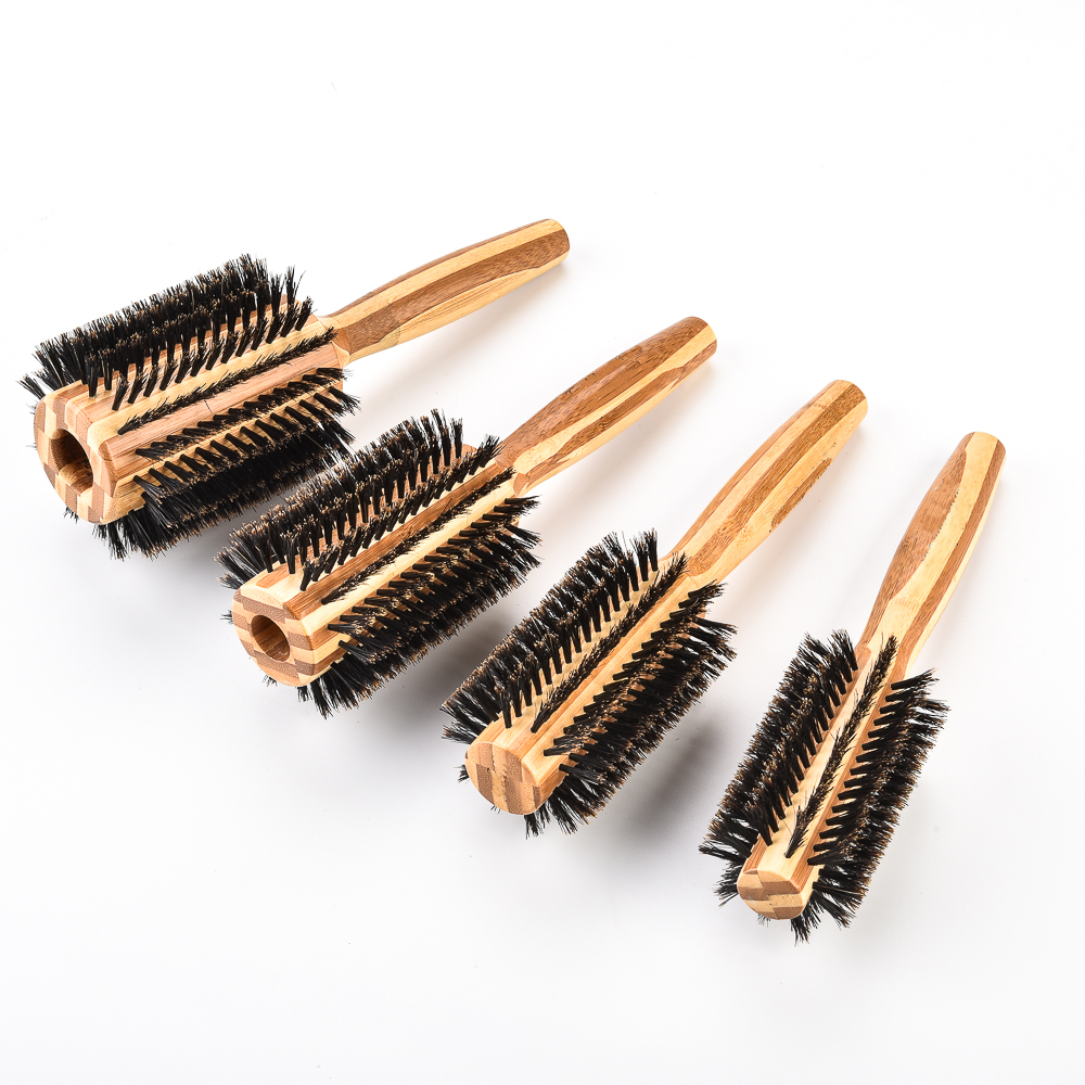 Bamboo handle round hair brush