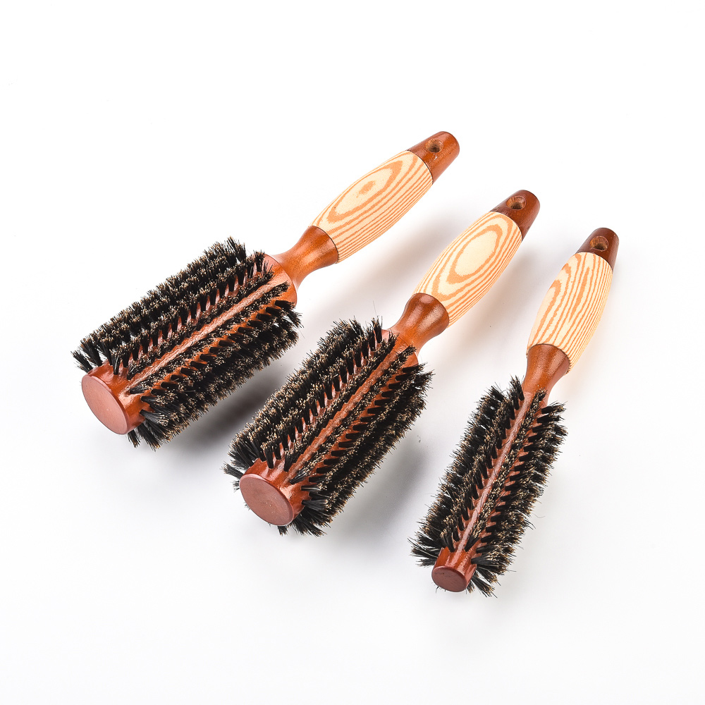 Light Foam Hanlde wooden round hairbrush